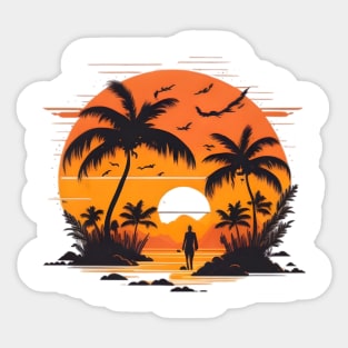 Summer beach sunset silhouette Sticker